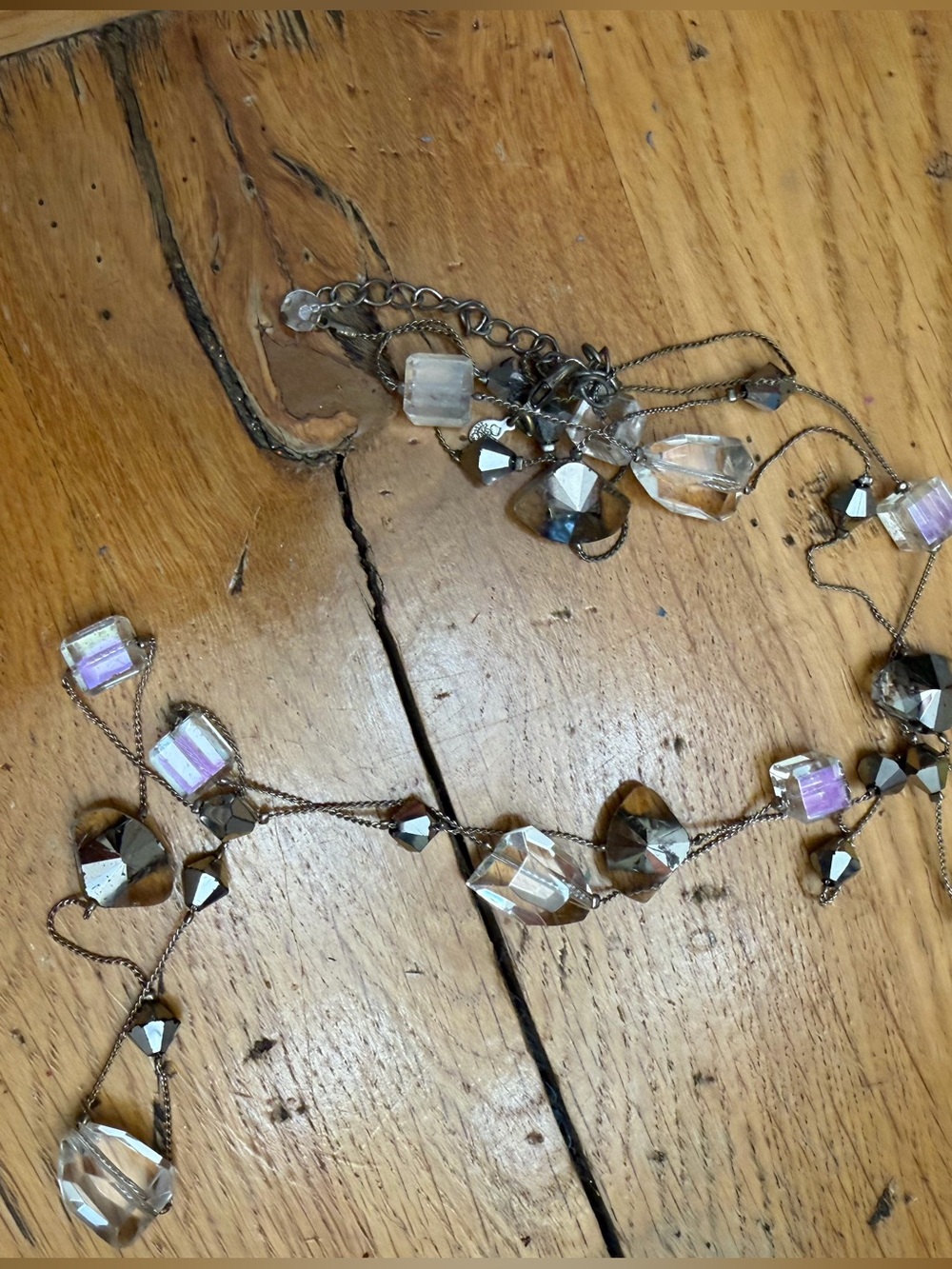 Crystal Drop Multi-Chain Necklace - Clear and Smoky Beads